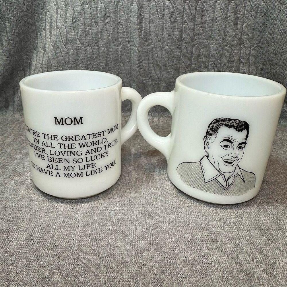 Vintage Coffee Mug Set Greatest Mom & Dad Caricature Design